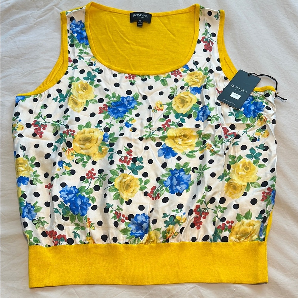 Rondina New York Floral Print Silk Sleeveless Tank Top XL NWT
